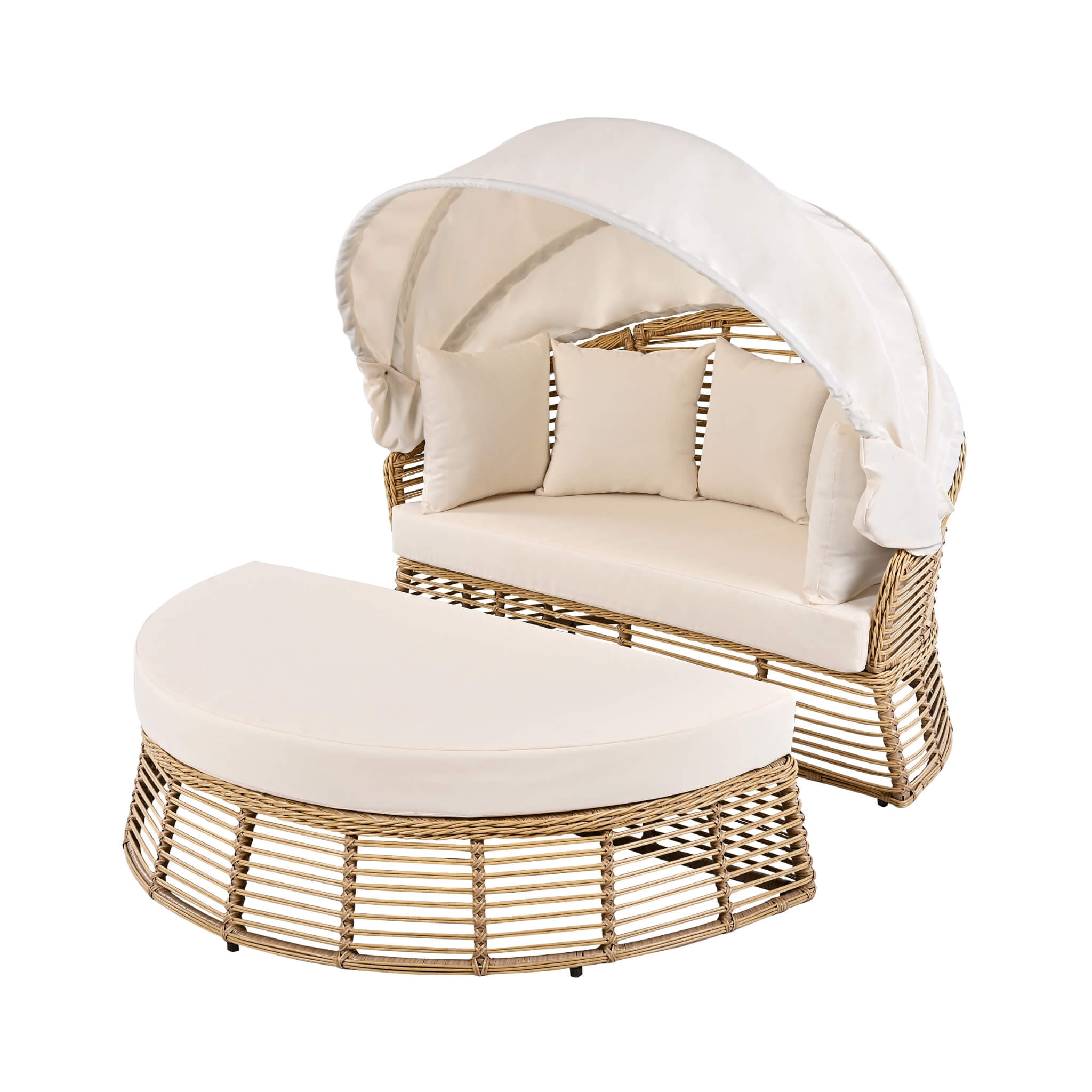 Alora 53-Inch Outdoor Patio Rattan Round Wicker Daybed with Retractable Canopy (SAK69241)