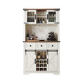 White bar cabinet with wooden top and wine storage on a white background